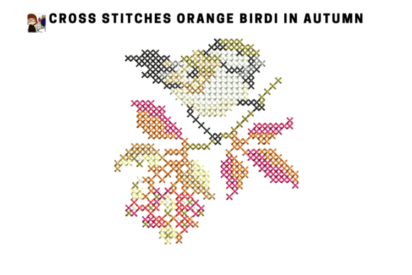 Cross Stitch Orange Bird in Autumn