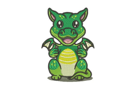 Cute Young Dragon: A Charming Fairy Tale Embroidery for Handmade Gifts